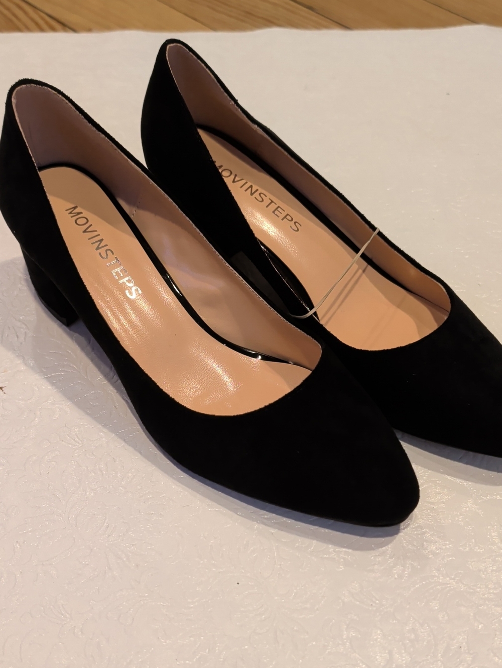 Black Suede Pointed Low Block Heel Pumps